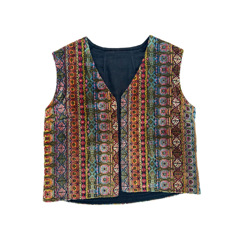 Folk Tapestry Carpet Vest Women M Multicolor Excellent True Vintage 60s 70s Boho